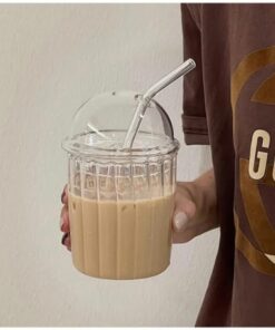 Kapaklı Pipetli Borosilikat Sunum Bardağı, Isıya Dayanıklı Bardak, Kahve Bardağı (550 ml) Icemocha