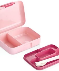 Home 2 Katlı 1.6 Litre 3 Bölmeli Bento Öğle Yemeği Kutusu, Çatal Bıçak Kaşık Hediyeli, BPA İçermeyen PP Plastik Sefer Tası, Beslenme Kutusu, Dayanıklı ve Sağlıklı Lunch Box (Pembe)