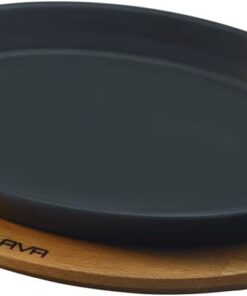 Pişirme Kabı LV ECO FT 1824 T10 K4 Fajita Plaka, Oval, Integral Metal ve Ahşap Plaka, Ölçüler 18 x 24 cm, Dökme Demir, Siyah