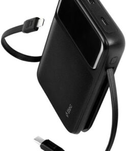 ReCharger Pro LCD 10.000mAh PD 22,5W Lightning ve USB-CDahili Kablolu Taşınabilir Hızlı Şarj Aleti/Powerbank 2BB215 Siyah