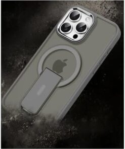 GİYİM & AKSESUAR iphone 15 (6.1) ile uyumlu arkası mat yapıya sahip Metal kamera çerçeveli ultra Güçlendirilmiş Magsafe özellikli açılır stantlı Tork kılıf (Siyah, iphone 15 (6.1))
