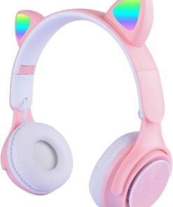 M6 Pro Cat RGB Led Işıklı Kedi Kulağı Band Tasarımlı Ayarlanabilir ve Katlanabilir Kulak Üstü Bluetooth Kulaklık Pembe