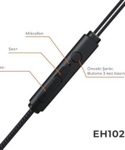 EH102 Kablolu Type-C Girişli Mikrofonlu Kulak İçi Kulaklık - Çift Sürücülü, Sağlam Kablo Yapısı, Spor, İş, Oyun için, Evrensel Uyum, Dahili HD Net Ses, Dual Driver Mikrofon Siyah