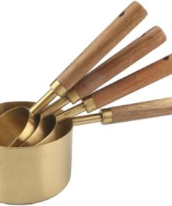 Home Özel Üretim Akasya Ağacı Saplı Paslanmaz Çelik 4'lü Ölçü Kaşığı Seti – Lüks ve Şık Tasarım, Otantik Altın Renk, 1,5 ml, 5 ml, 15 ml ve 25 ml Ölçülerinde
