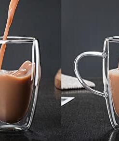 Adet Büyük Boy 300 ml Çift Cidarlı Cam Çay Kahve Meşrubat Kupa Çift Camlı Isı Yalıtımlı Kulplu Cam Bardak