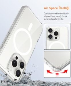 iPhone 16 Serisi ile Uyumlu Magsafe Destekli Air Hybrid Kılıf, Darbe Emici TPU ve PC, iPhone 16 Pro Uyumlu, Şeffaf