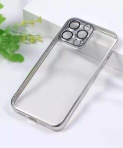 iPhone 12 Pro uyumlu Kenarları Renkli Lazer Kamera Lens Korumalı Lüks Silikon Kılıf (Silver)