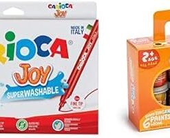 Joy Süper Yıkanabilir Keçeli Boya Kalemi 24'Lü + Carioca Bebek Yıkanabilir Parmak Boyası, 6 Renk x 80 gr