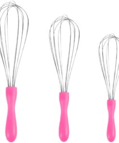 Paslanmaz Çelik Plastik Saplı El Çırpıcısı (Blender) (1, Pembe, 3'lü Set)
