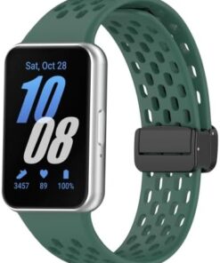 Samsung Galaxy Fit 3 ile Uyumlu Spor Kordon Manyetik Katlanır Toka Mekanizmalı Nefes Alabilirlik Sağlayan Delikli Doku Deformasyona Karşı Dayanıklı Yumuşak Saat Kayışı