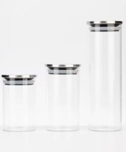 2'li Vakum Kapaklı Borosilikat Cam Saklama Kabı Seti – Mini Boy, Hava Geçirmez, Gıda Saklama İçin İdeal-Baharat,Kahve,Şeker-Mini Baharatlık (Metal Yuvarlak, 360 ML)