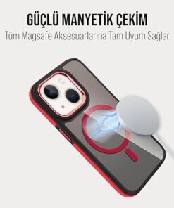 iPhone MagSafe ile Uyumlu Askeri Sınıfta Koruma Sararma Önleyici Çizilmeye Dirençli Sırt Manyetik Telefon Kılıfı (Kırmızı, iPhone 13/14)