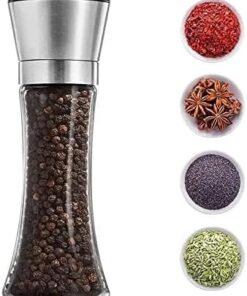 TOPTAN Cam Gövdeli Paslanmaz Çelik Kapaklı Baharat Öğütücü Tuzluk Karabiberlik Öğütücü (19cm), FT4344