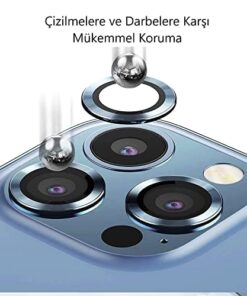 İphone 13 Pro - 13 Pro Max Safir Serisi Camı Çerçeveden Ayrılmayan ve Takıldıktan Sonra Düşmeyen Uzun Ömürlü Lens Koruyucu (Sierra Mavi)