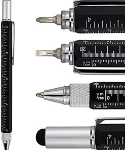 Çok Fonksiyonlu Kalem - 6'ları 1 arada - Çok Fonksiyonlu ve Sağlam Alüminyum KenDIN Yap Kalem Tornavida, Stylus, Seviye Kabarcığı, Cetvel ve Phillips Düz Başlı Uç, Erkekler ve Kadınlar için Harika Hediye