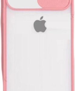Iphone 6 Plus uyumlu Kılıf Kamera Lens Sürgülü Korumalı, Kenar Renkli, Arkası Buzlu Kapak (Pembe)