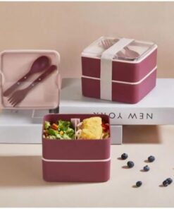 PRİME Smart Bölmeli 2 Katlı Çatal Kaşıklı Pembe Beslenme Kabı KARE - MÜRDÜM