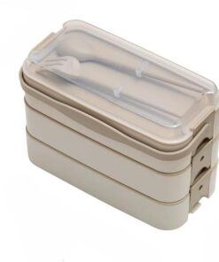 Home 1260 ml 3 Katlı 6 Bölmeli BPA'sız PP Plastik Sefer Taşıma ve Beslenme Çantası, Kilitli Bento Lunch Box, Mikrodalgaya Uygun, Çatal ve Kaşık Dahil (Krem)