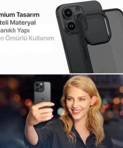 iphone 12 Pro Max için Mat Hybrid Materyal Metal Kamera Korumalı ve Metal Tuş Takımlı Ultra Güçlü Koruma Sağlayan ve Şık Görünümlü Premium Kılıf (Siyah, 12 Pro Max)