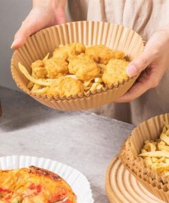 50 Adet Air Fryer Pişirme Kağıdı Tek Kullanımlık Yağ Geçirmez Yuvarlak Tabak Model PVC