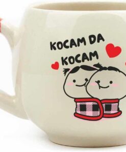 TASARIM Kocam Da Kocam Krem Parlak Balon Kupa (Kırmızı Kulp) - Hediye Seramik Kupa