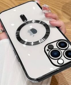 aks iphone 14 pro max için kablosuz şarj ile uyumlu, kamera lens korumalı lazer kılıf siyah
