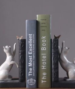 Dekoratif Kedi Figürlü Kelebek Detaylı İkili Kitap Tutucu Kitap Desteği Dekoratif Obje beyaz