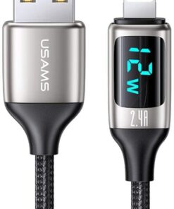 US-SJ543 Dijital Göstergeli,Çipli,Örgülü, 1.2m 2.4A Lightning iPhone Şarj ve Data Kablosu AMZ