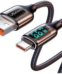 US-SJ544 Dijital Göstergeli,Çipli,Örgülü,1.2m PD 66W USB to Type-C Hızlı Şarj ve Data Kablosu