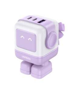 Nexode RG USB C Şarj Cihazı 65W RobotGaN Şarj Cihazı USB C Güç Kaynağı MacBook Pro/Air, iPad, iPhone 15 Pro Max, Galaxy S24 Ultra, Steam Deck ile uyumlu 3-Port Hızlı Şarj Cihazı LED (Mor)