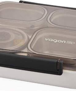 Bento 1200ml Lunchbox Tek Katlı 4 Bölmeli ve Kaseli Çelik Sefer Tası Yemek Kutusu (Siyah)