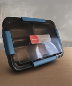 Bento Box 900ml Plastik Gövde, Paslanmaz Çelik 4 Bölme BPA'sız, Çok Amaçlı 2343 (Mavi)