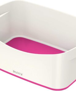52571023 A5 MyBox Masaüstü Saklama Kutusu, Parlak Görünüm, Plastik, Beyaz/Metalik Pembe