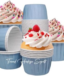 Hediye Sepeti 50'li Pastel Mavi Muffin Kek Kalıbı, Kek Kapsülü Cupcake Kalıbı, Airfryer Uyumlu