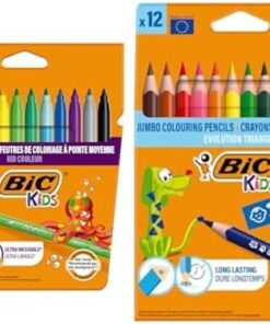 çocuk boyama seti (Keçeli boya kalemi ve jumbo kuru boya kalemi, 12'li)