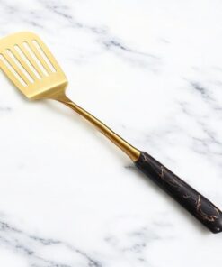 Mermer Desenli Saplı Paslanmaz Çelik Spatula, 304 Kalite 18/10, Altın Rengi, Servis Sunum Spatulası