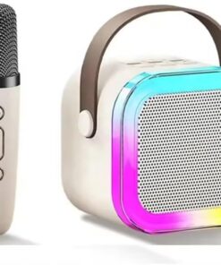 Kablosuz Mikrofonlu Karaoke Makinesi Taşınabilir Bluetooth Hoparlör Seti Bas Tiz Ayarlı Retro Karaoke Hoparlör Yetişkinler ve Çocuklar İçin Hafıza Kartı ve USB 10 x 10 x 6cm (K12 - Beyaz)
