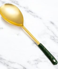 Desenli Gold Servis Kaşığı, 304 Kalite 18/10 Paslanmaz Çelik, Sunum Masa Sofra Yemek Servis Kaşığı (Yeşil)
