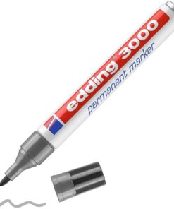 3000 kalıcı markör kalem, gri, 1 kalem, yuvarlak uç, 1,5 – 3 mm, hızlı kuruyan kalıcı markör, su geçirmez, silmeye dayanıklı, karton, plastik, ahşap, metal için, evrensel markör