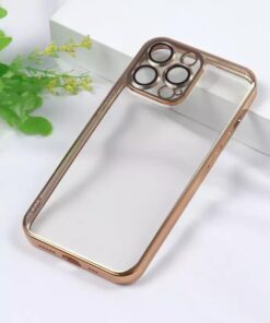 iPhone 13 Pro Max uyumlu Kenarları Renkli Lazer Kamera Lens Korumalı Lüks Silikon Kılıf (Bronze)