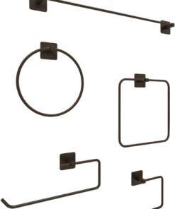 Banyo Yapışkanlı Aksesuar Seti Havluluk T.Kağıtlık ve Peçetelik Kare Siyah 5 li Set