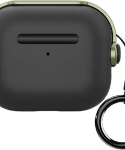 LABS Airpods 3 DjPods Sert Malzemeli Kilitli Kapak Askı Aparatlı Airpods 3 Uyumlu Kılıf (Siyah - Koyu Yeşil)