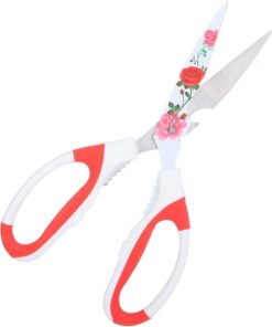 Çok Fonksiyonlu Mutfak Makası, Çiçek Desenli, Kırmızı ve Mor Renkleriyle (Kırmızı)
