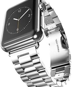 Apple Watch ile Uyumlu Premium Metal Kordon Paslanmaz Çelik Materyal 42-44-45-46-49 mm için (Gümüş)