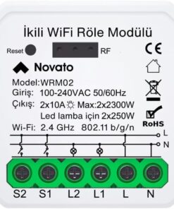 Tuya Uyumlu Akıllı Anahtar Modülü, Çift Çıkışlı, Anahtar Girişli, 2x10A - 220V Röle, Google Asistan ve Alexa Destekli