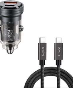Transparent 45W PD/QC Mini Araç şarj Cihazı ve 1 metre Hızlı Şarj Ve Data Kablosu L35 - TCT-01