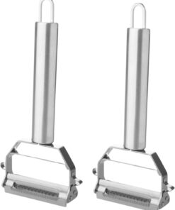 Paslanmaz Çelik Jülyen Doğrayıcı Metal Saplı Soyucu Ahşap Desenli Başlıklı Soyacak Meyve Sebze Soyacağı Titan Rende Pratik Kolay Temizlenir Çeyizlik Hediye (2, Metal Saplı)