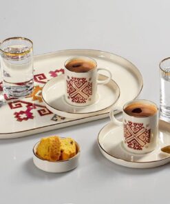 Arabesque Kahve Takımı, 8 Parça, Desenli