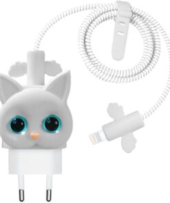 Apple iPhone Kablo Koruyucu ve Şarj Adaptör için Kılıf Cartoon Figürlü Silikon Crtn-Fgr-Ct-Ktn-Byz [Universal ile Uyumlu Kılıf - Beyaz]