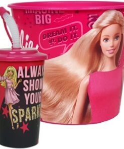 Renkli Popcorn, Çerez, Pipetli Pratik Bardak Seti,Atıştırmalık, Mısır Kovası, 2li Set, (Pembe/Kız)